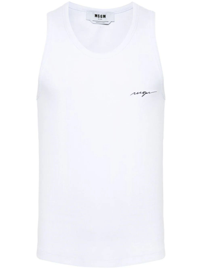 Shop Msgm Ribbed Tank Top With Logo In White
