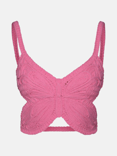 Shop Blumarine 'farfalla' Pink Cotton Blend Top