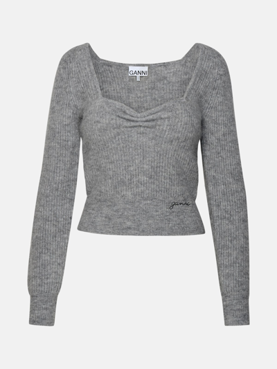Shop Ganni Grey Merino Blend Sweater