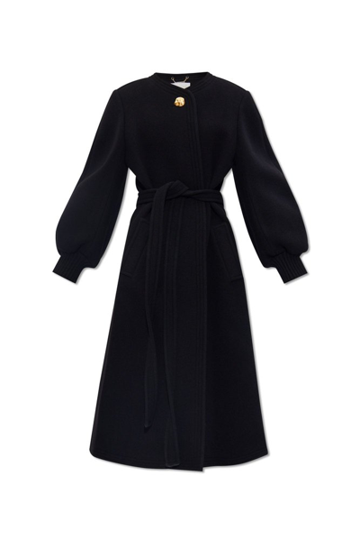 Shop Chloé Belted Long Coat In Black