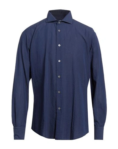 Shop Bagutta Man Shirt Navy Blue Size 17 Cotton