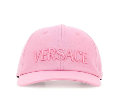 Shop Versace Logo Embroidered Curved In Pink