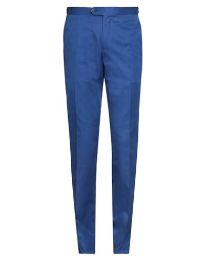Shop Isaia Man Pants Blue Size 40 Cotton