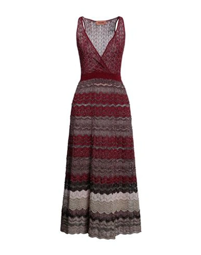 Shop Missoni Woman Midi Dress Burgundy Size 4 Viscose, Polyester, Polyamide, Metallic Fiber In Red
