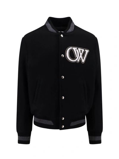 Shop Off-white Varsity Wool Bomber With Iconic Embroidery