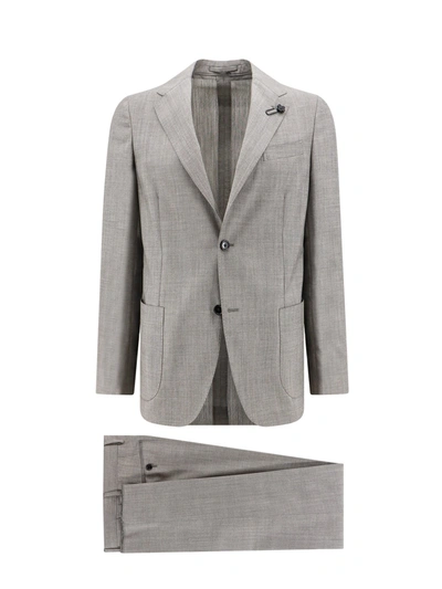 Shop Lardini Wool And Mohair Suit With Iconic Brooch