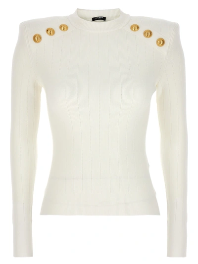 Shop Balmain Logo Button Sweater Sweater, Cardigans In White