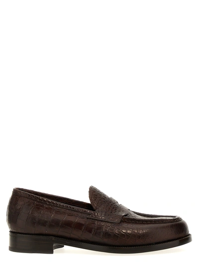 Shop Lidfort Croc Print Leather Loafers In Brown