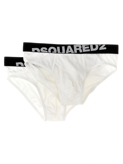 Shop Dsquared2 2-pack Elastic Logo Briefs Underwear, Body In White/black