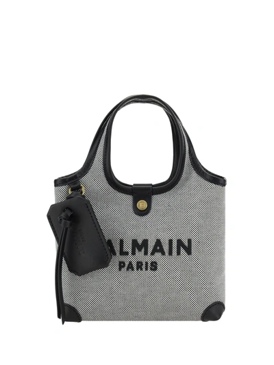 Shop Balmain B-army Mini Grocery Bag-canvas&logo In Eab Noir/blanc