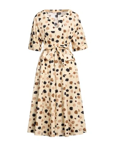 Manila Grace Woman Midi Dress Sand Size 10 Cotton, Elastane In Beige