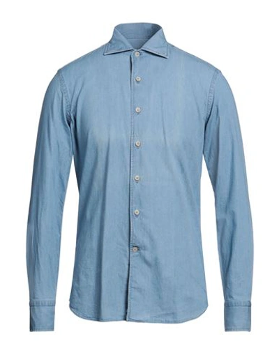 Shop Alessandro Gherardi Man Denim Shirt Blue Size 17 ½ Cotton