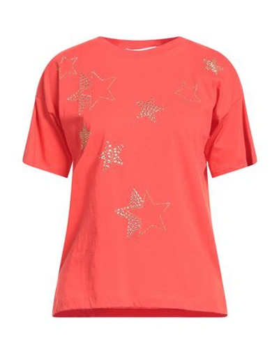 Shop Kaos Woman T-shirt Coral Size S Cotton In Red