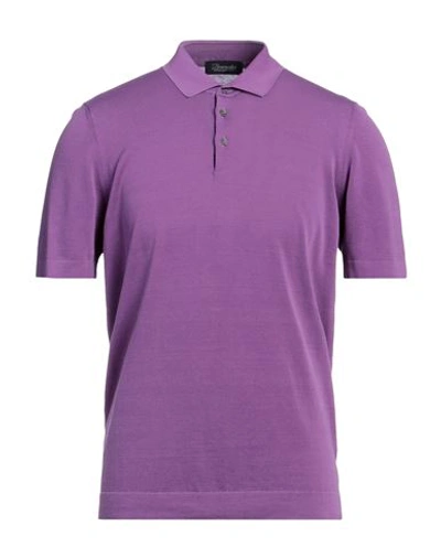 Shop Drumohr Man Polo Shirt Purple Size 40 Cotton