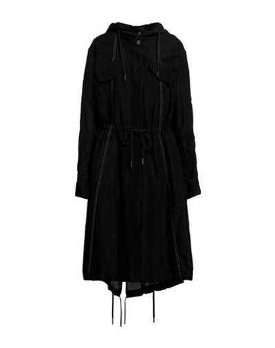 Shop Masnada Woman Overcoat & Trench Coat Black Size 4 Cotton, Linen, Polyamide