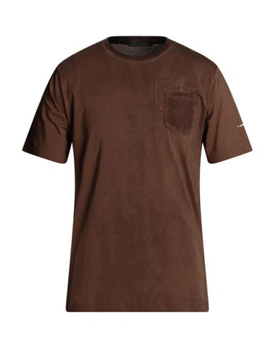 Shop Daniele Alessandrini Man T-shirt Brown Size M Cotton