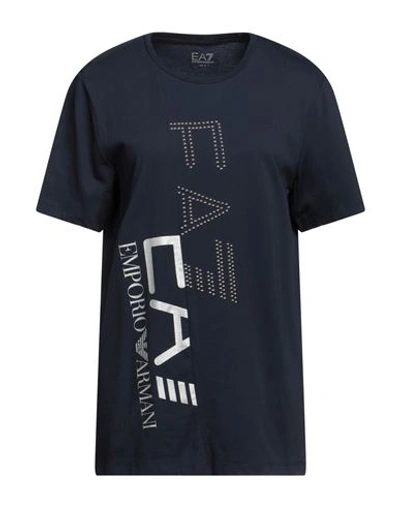Shop Ea7 Woman T-shirt Navy Blue Size M Cotton