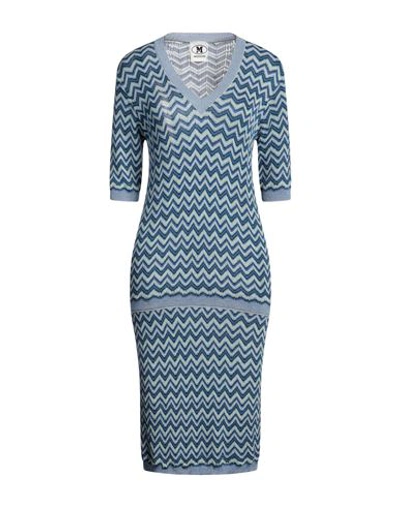 Shop M Missoni Woman Midi Dress Sky Blue Size L Viscose, Cotton, Wool, Metallic Fiber, Polyamide
