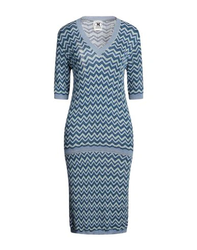 M Missoni Woman Midi Dress Sky Blue Size L Viscose, Cotton, Wool, Metallic Fiber, Polyamide In Blue