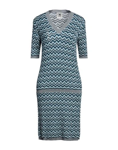 Shop M Missoni Woman Midi Dress Azure Size Xl Viscose, Cotton, Wool, Metallic Fiber, Polyamide In Blue