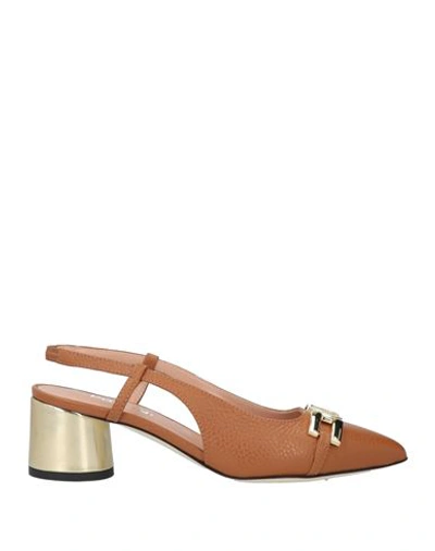 Shop Pollini Woman Pumps Tan Size 8 Leather In Brown