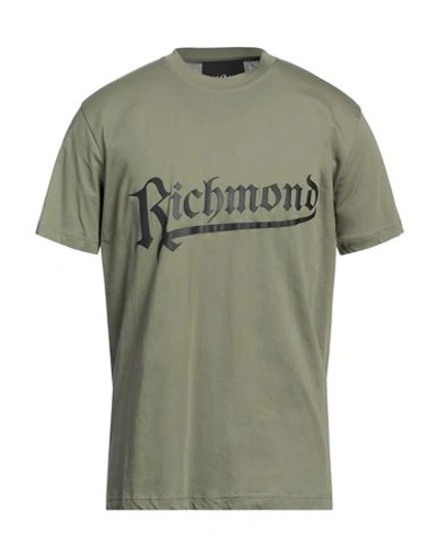 Shop John Richmond Man T-shirt Military Green Size S Cotton
