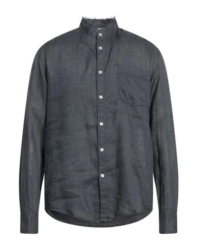 Grifoni Man Shirt Slate Blue Size 42 Linen In Blue