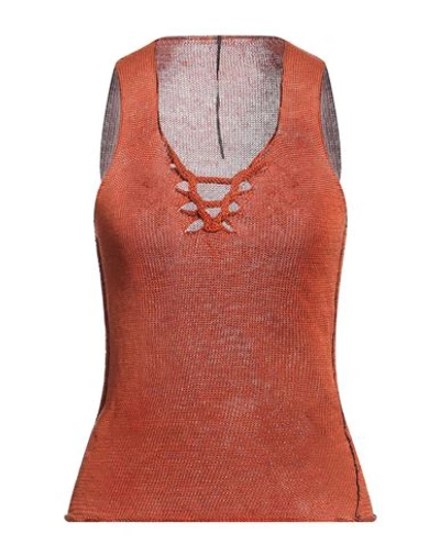 Shop Masnada Woman Top Tan Size Xs Linen In Brown