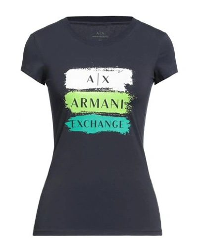 Shop Armani Exchange Woman T-shirt Navy Blue Size S Cotton, Elastane
