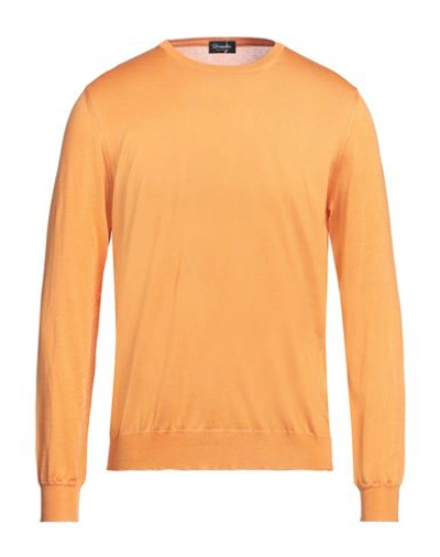 Drumohr Man Sweater Mandarin Size 46 Merino Wool In Orange