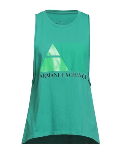 Shop Armani Exchange Woman Tank Top Light Green Size L Cotton