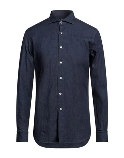 Shop Alessandro Gherardi Man Denim Shirt Blue Size 16 ½ Cotton, Elastane