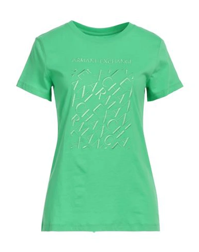 Shop Armani Exchange Woman T-shirt Green Size S Cotton