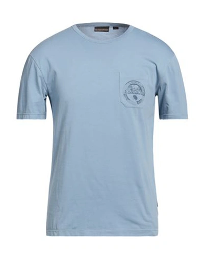 Shop Napapijri Man T-shirt Slate Blue Size 3xl Cotton