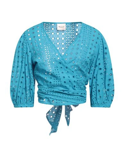 Shop Mariuccia Woman Top Azure Size L Cotton In Blue