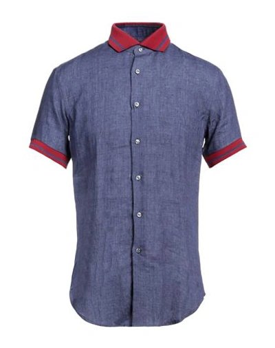 Shop Pal Zileri Man Shirt Navy Blue Size 15 ¾ Linen