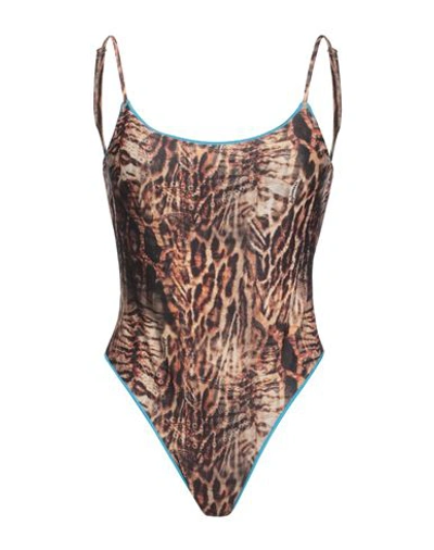 Shop 4giveness Woman One-piece Swimsuit Khaki Size L Polyester, Elastane In Beige