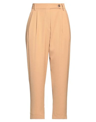Shop Tensione In Woman Pants Camel Size S Polyester In Beige