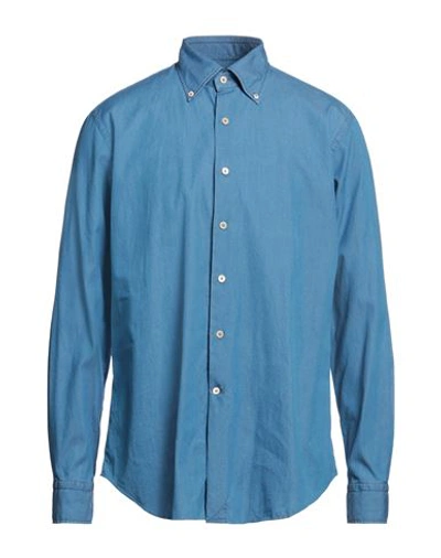 Shop Alessandro Gherardi Man Denim Shirt Blue Size 16 ½ Cotton