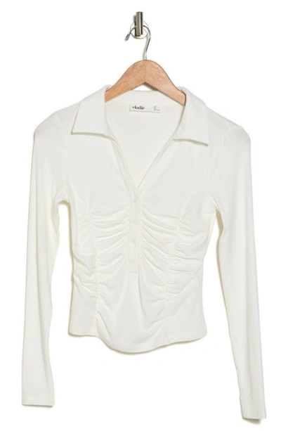 Shop Elodie Ruched Long Sleeve Crop Polo In Ivory