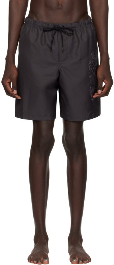 Shop Versace Black Cartouche Swim Shorts In 5b040-black+white