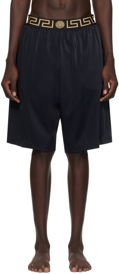 Shop Versace Black Greca Border Swim Shorts In A80g-black Gold Gree