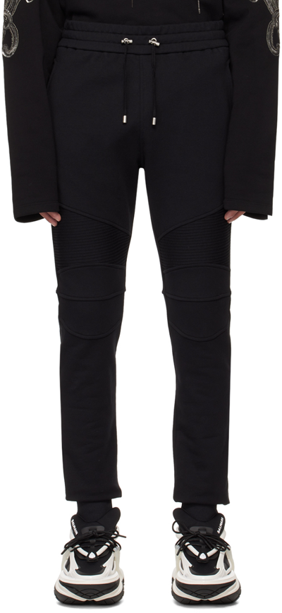 Shop Balmain Black Flocked Sweatpants In Eab Noir/blanc