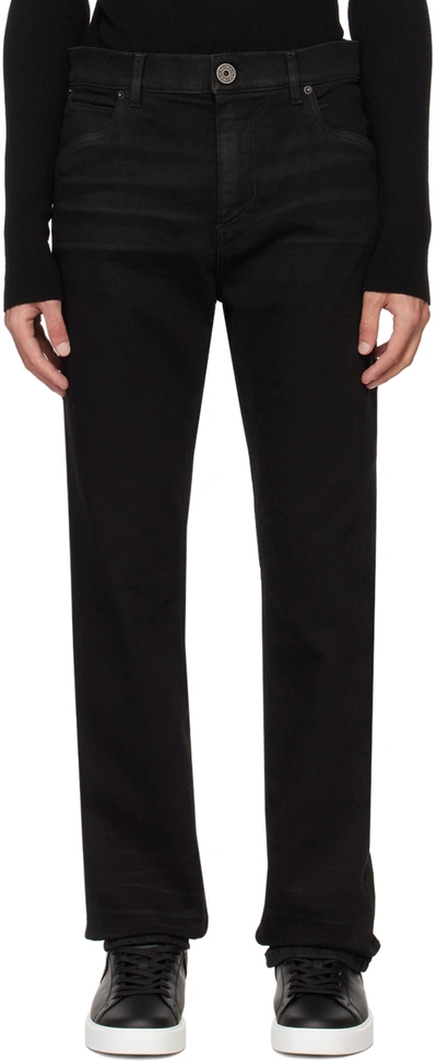 Shop Balmain Black Embroidered Jeans In 0pa Noir