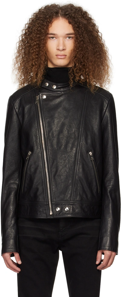 Shop Balmain Black Zip Leather Jacket In 0pa Noir