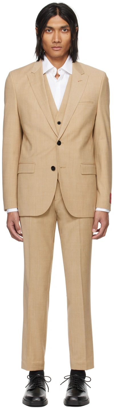 Shop Hugo Beige Slim-fit Suit In Medium Beige 267