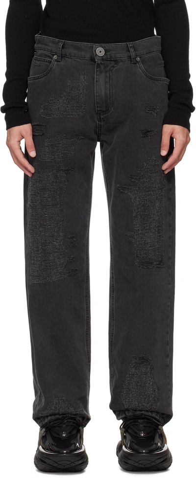 Shop Balmain Black Distressed Jeans In 0pc Noir Dã‰lavã‰