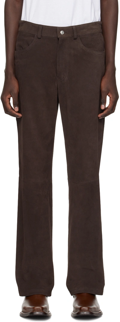 Second / Layer Brown Patch Leather Trousers In Brown