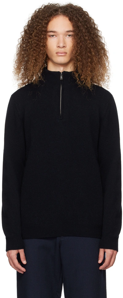 Shop Sunspel Navy Half-zip Sweater In Dark Navy Mouline