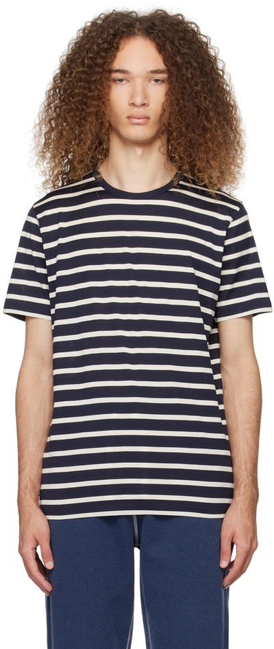 Shop Sunspel Navy & Off-white Crewneck T-shirt In Navy/ecru Breton Str